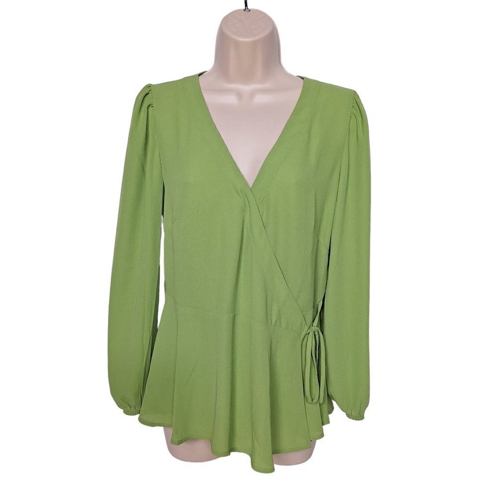 LOFT Outlet Green Peplum Wrap Blouse Top Extra Small